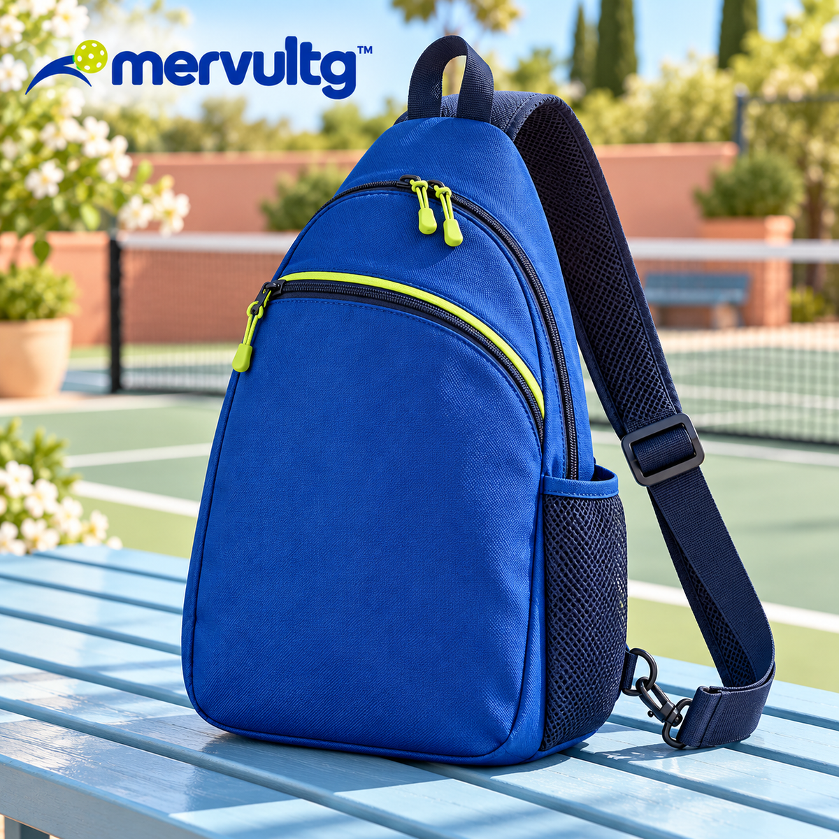 mervultg™ Courtline Pickleball Sling Bag — Crossbody Paddle Bag with Bottle Pocket & Fence Hook