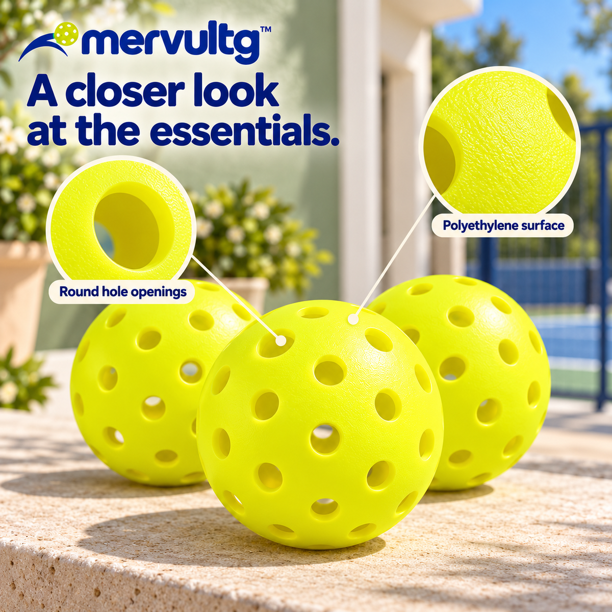 mervultg™ Open Court Outdoor Pickleballs — 40-Hole Recreational Practice Balls, 3-Pack