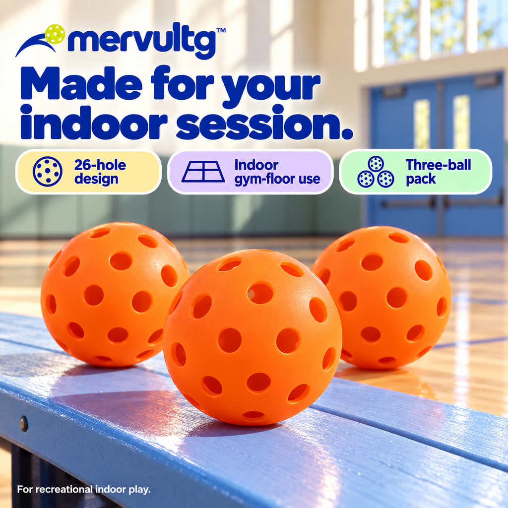 mervultg™ Inside Rally Indoor Pickleballs — 26-Hole Recreational Court Balls, 3-Pack