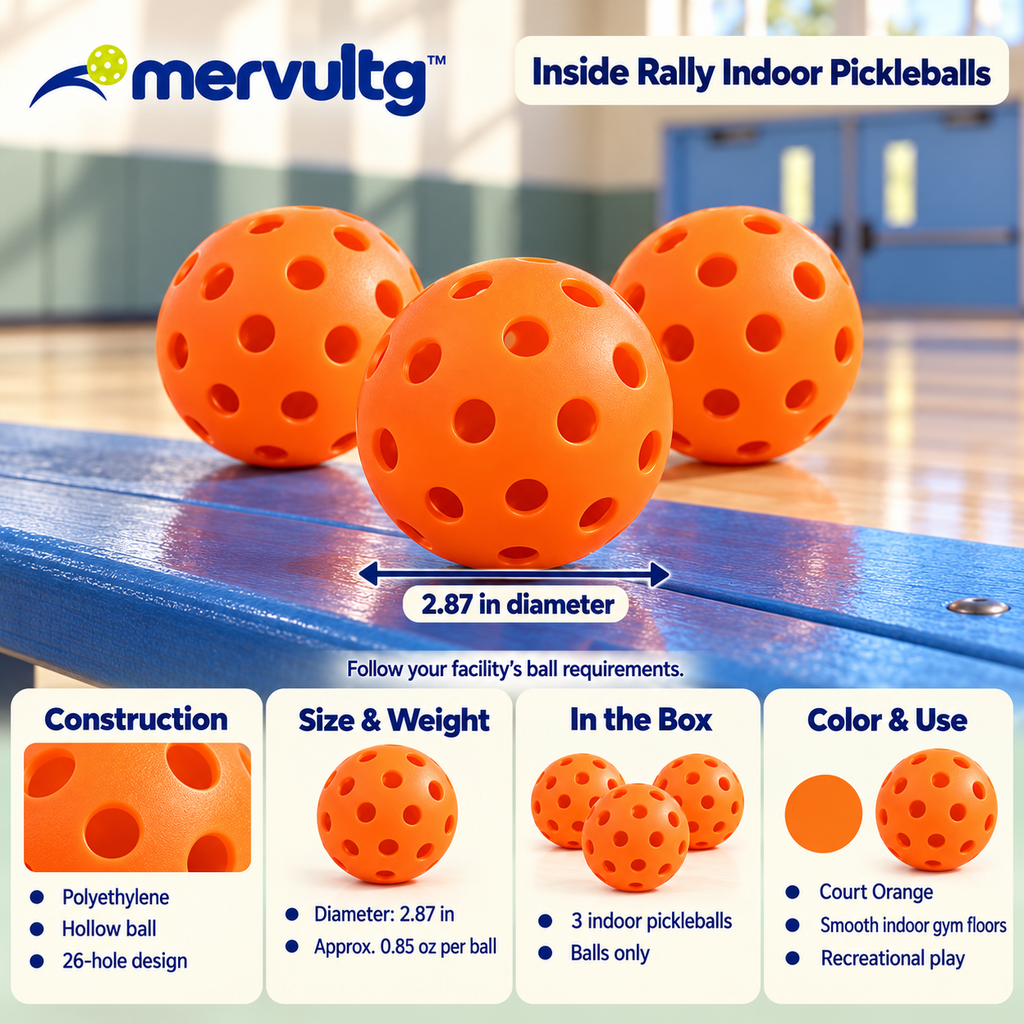 mervultg™ Inside Rally Indoor Pickleballs — 26-Hole Recreational Court Balls, 3-Pack