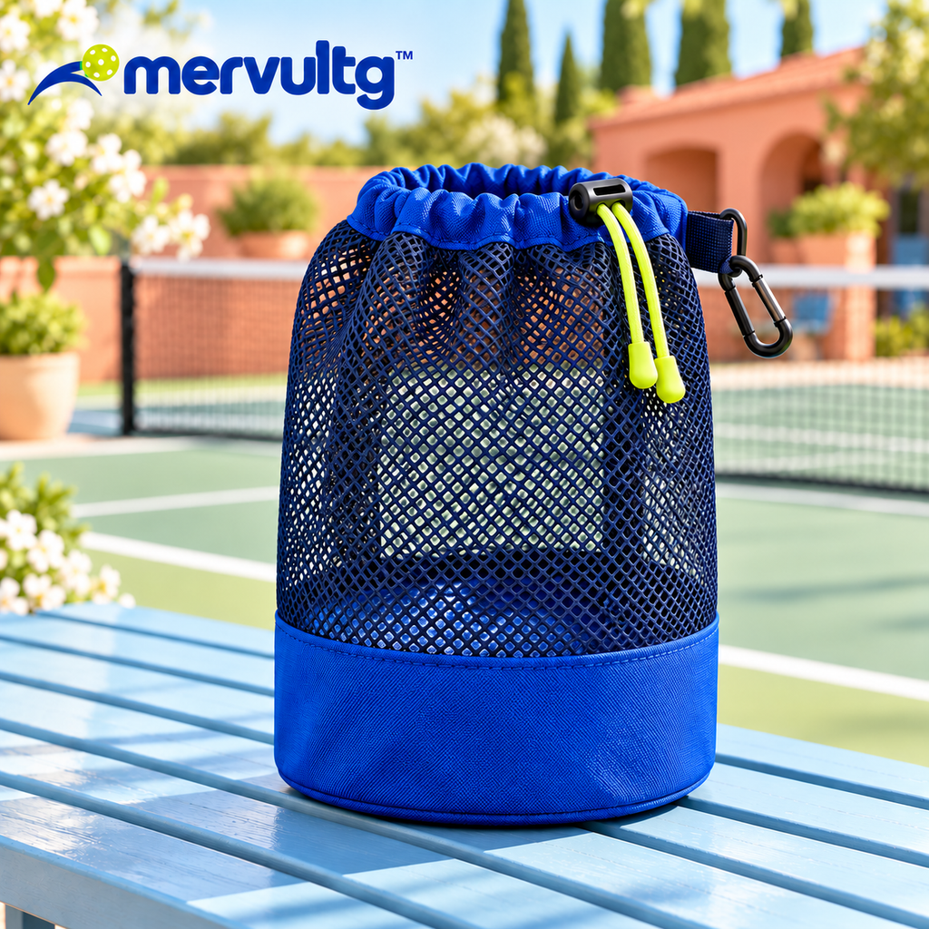 mervultg™ Ball Pocket Pickleball Pouch — Six-Ball Mesh Storage Bag with Clip