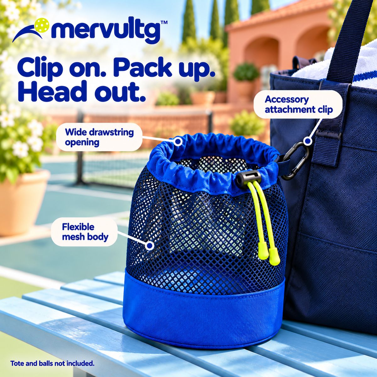mervultg™ Ball Pocket Pickleball Pouch — Six-Ball Mesh Storage Bag with Clip