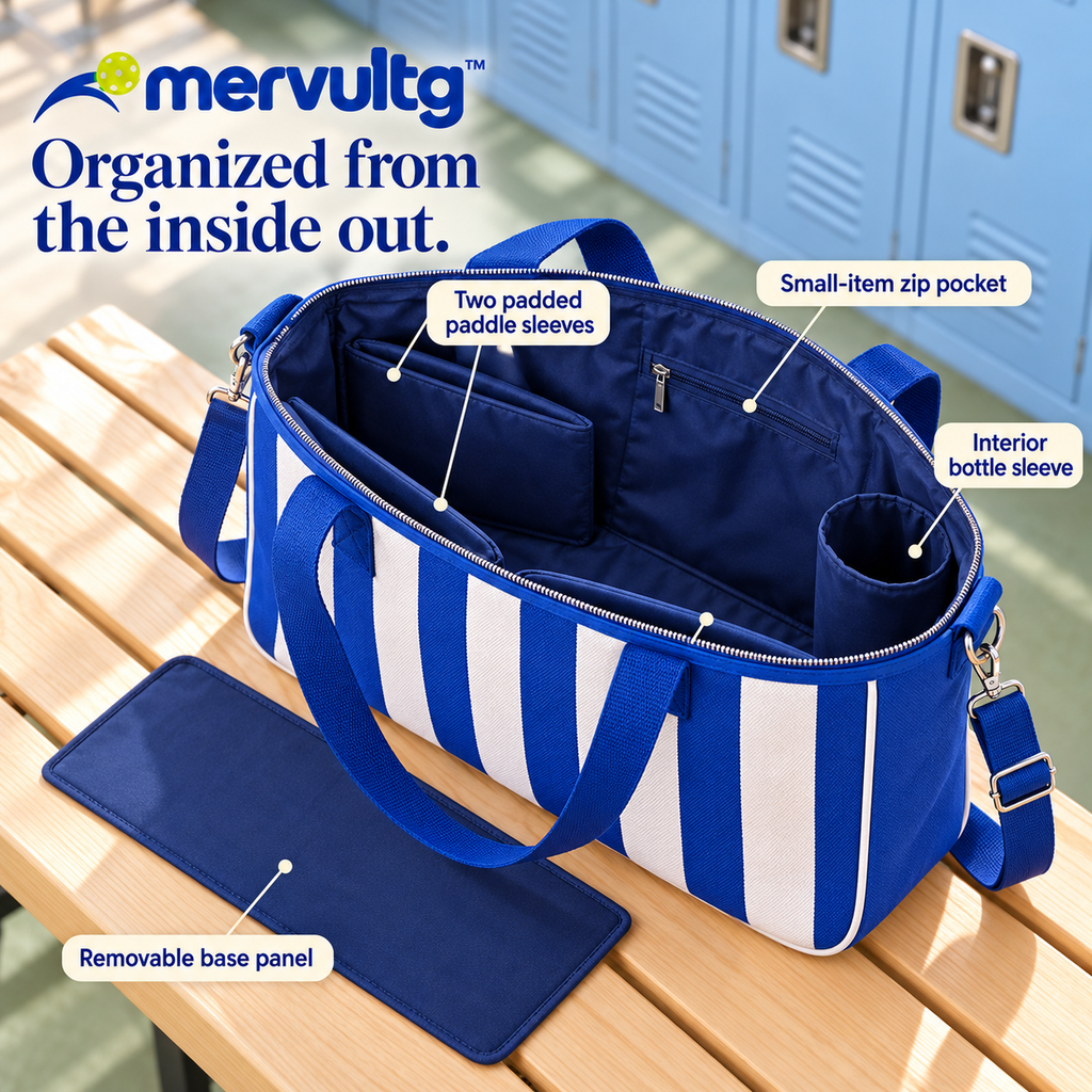 mervultg™ Rally Club Pickleball Tote — Two-Paddle Court Bag with Zip Closure & Removable Shoulder Strap