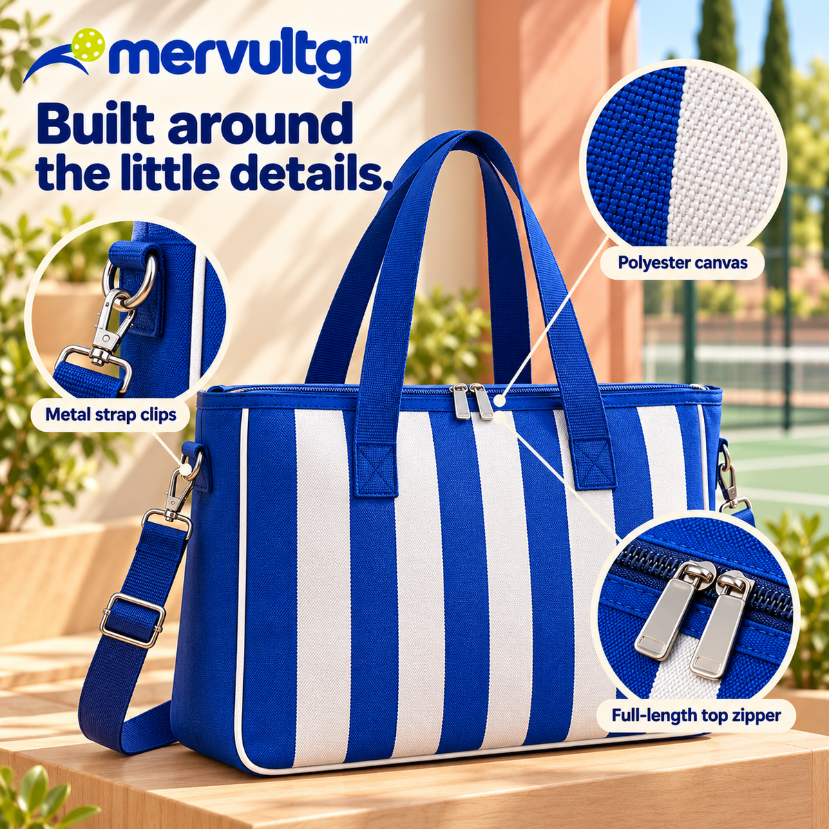 mervultg™ Rally Club Pickleball Tote — Two-Paddle Court Bag with Zip Closure & Removable Shoulder Strap