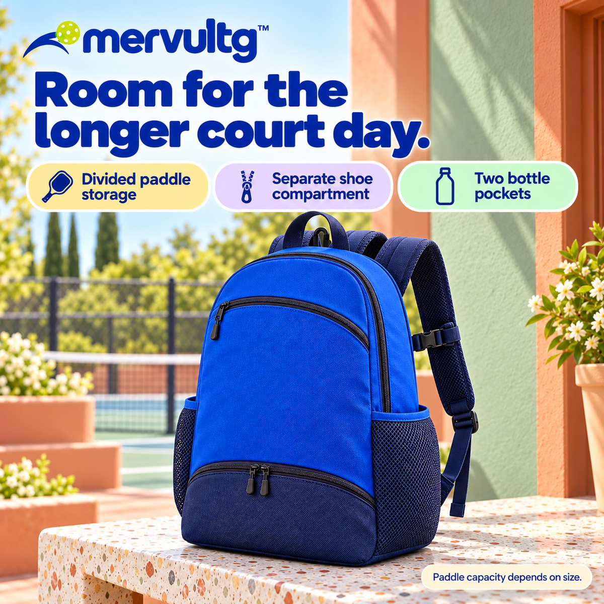 mervultg™ Baseline Pickleball Backpack — Four-Paddle Sports Bag with Separate Shoe Compartment