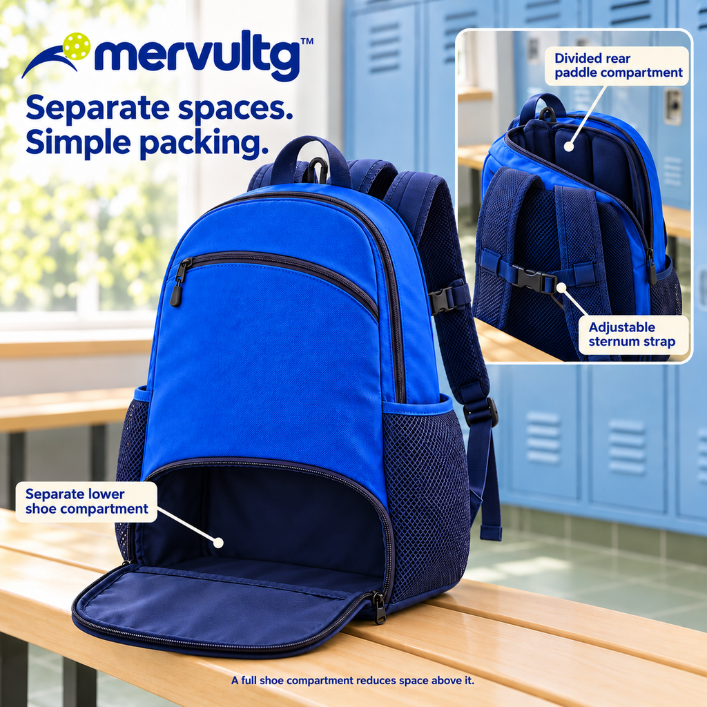 mervultg™ Baseline Pickleball Backpack — Four-Paddle Sports Bag with Separate Shoe Compartment