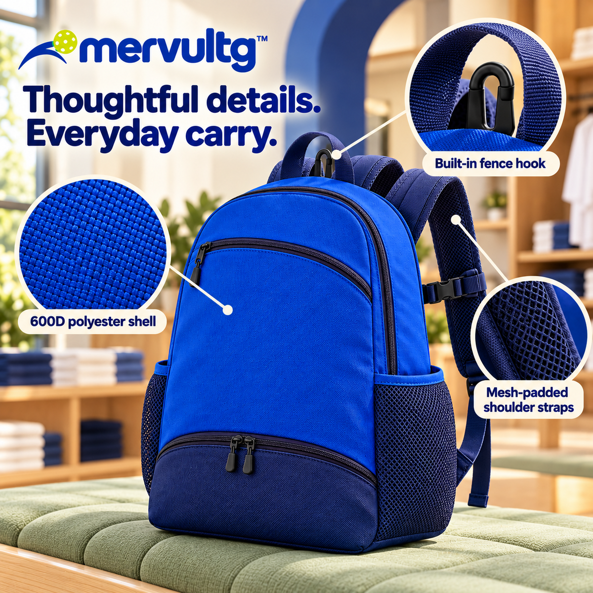 mervultg™ Baseline Pickleball Backpack — Four-Paddle Sports Bag with Separate Shoe Compartment