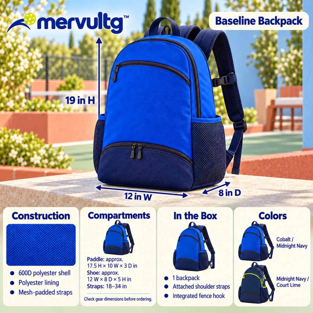 mervultg™ Baseline Pickleball Backpack — Four-Paddle Sports Bag with Separate Shoe Compartment