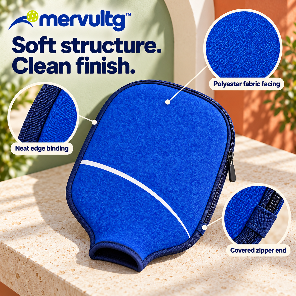 mervultg™ Arc Pickleball Paddle Cover — Neoprene Zip Sleeve for Widebody & Elongated Paddles