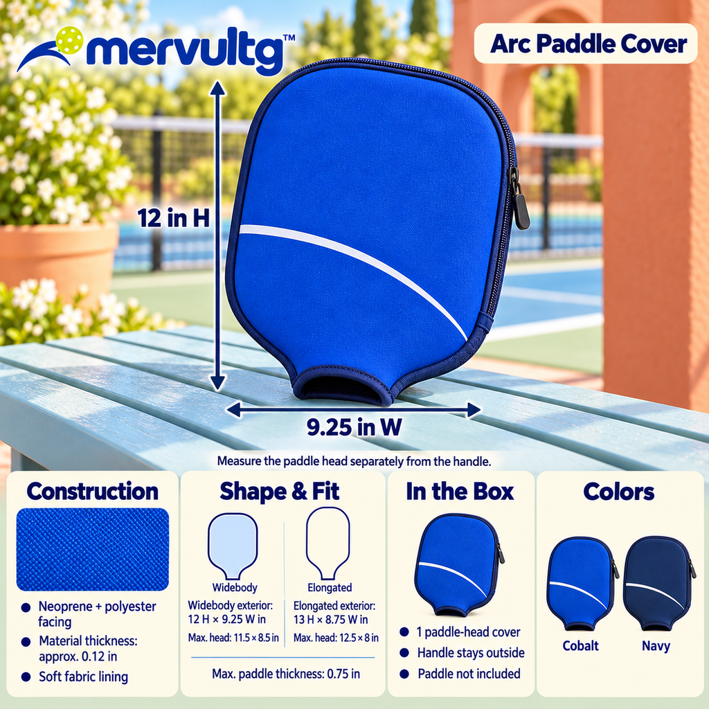 mervultg™ Arc Pickleball Paddle Cover — Neoprene Zip Sleeve for Widebody & Elongated Paddles