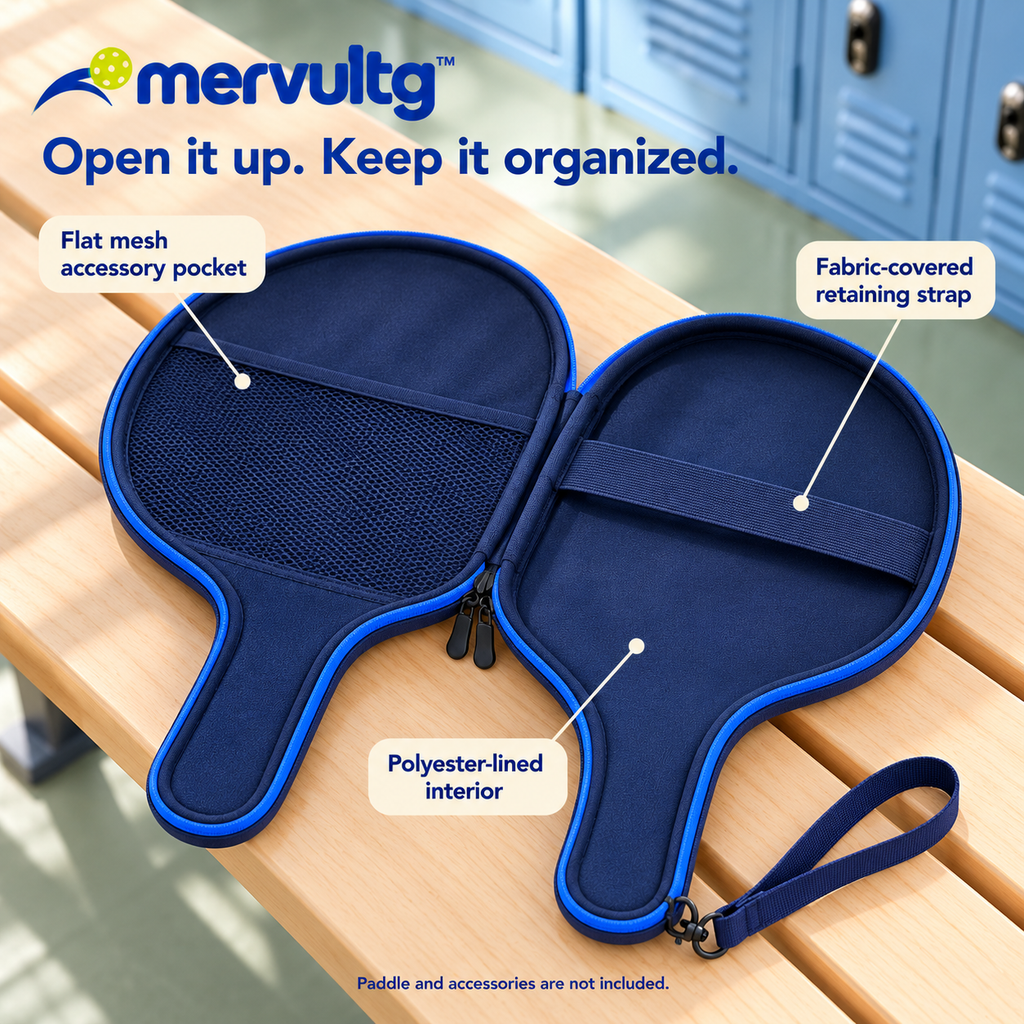 mervultg™ Courtform Pickleball Paddle Case — Full-Length EVA Zip Case with Interior Accessory Pocket