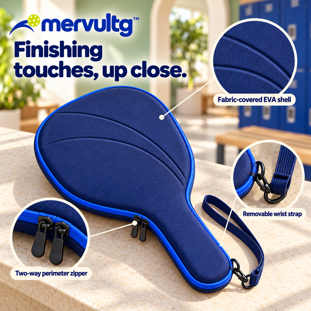 mervultg™ Courtform Pickleball Paddle Case — Full-Length EVA Zip Case with Interior Accessory Pocket
