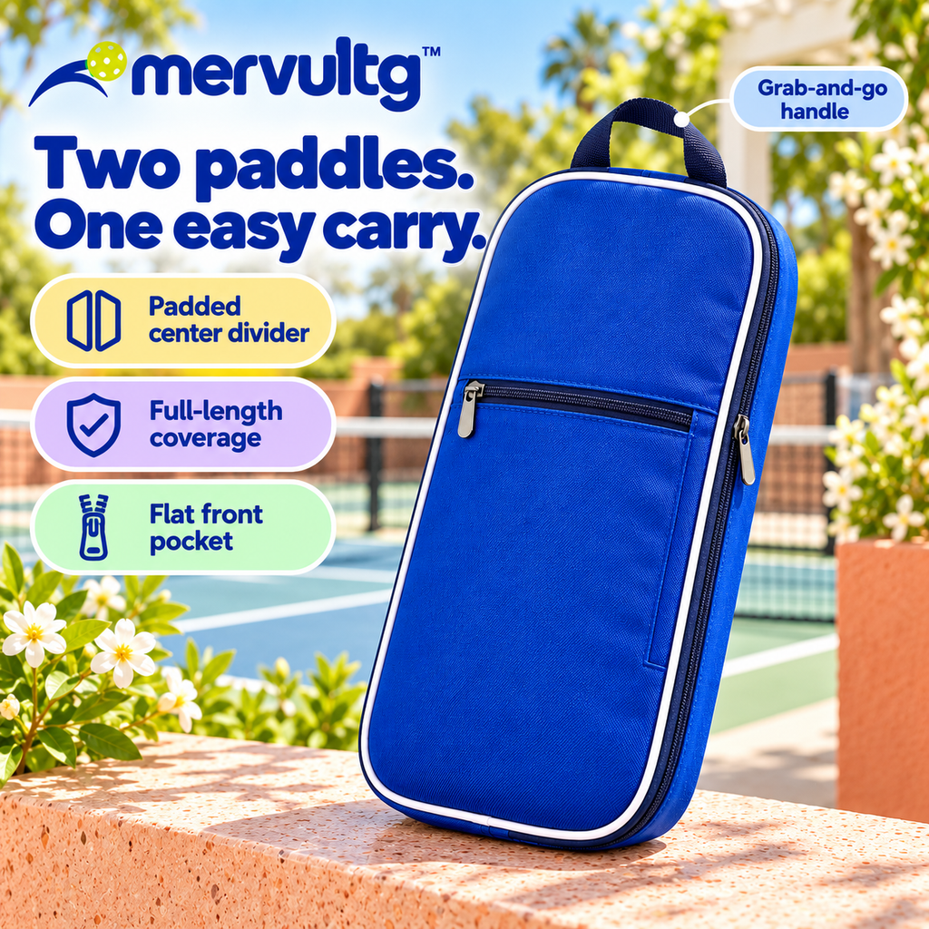 mervultg™ Double Rally Pickleball Paddle Sleeve — Two-Paddle Padded Organizer with Divider