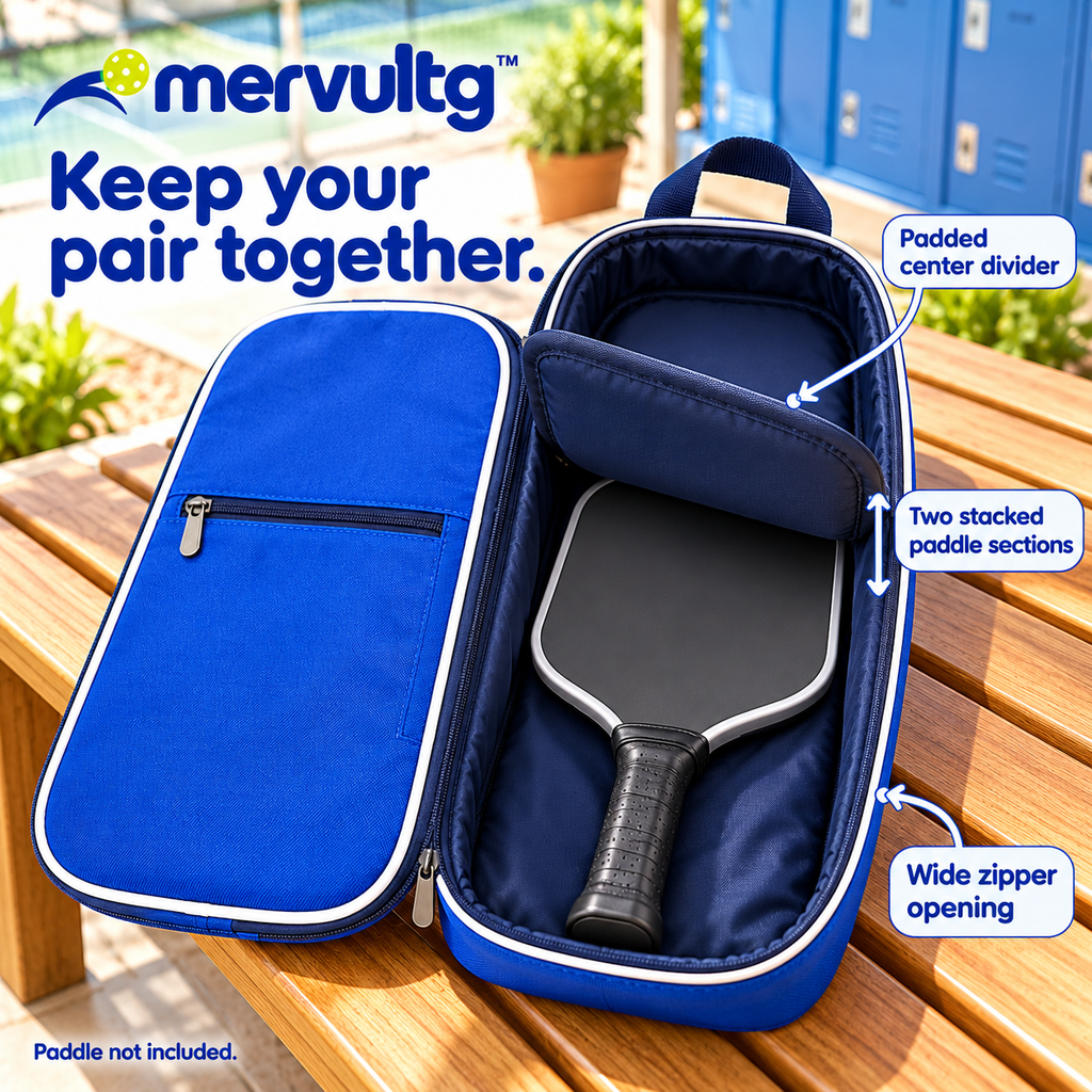 mervultg™ Double Rally Pickleball Paddle Sleeve — Two-Paddle Padded Organizer with Divider
