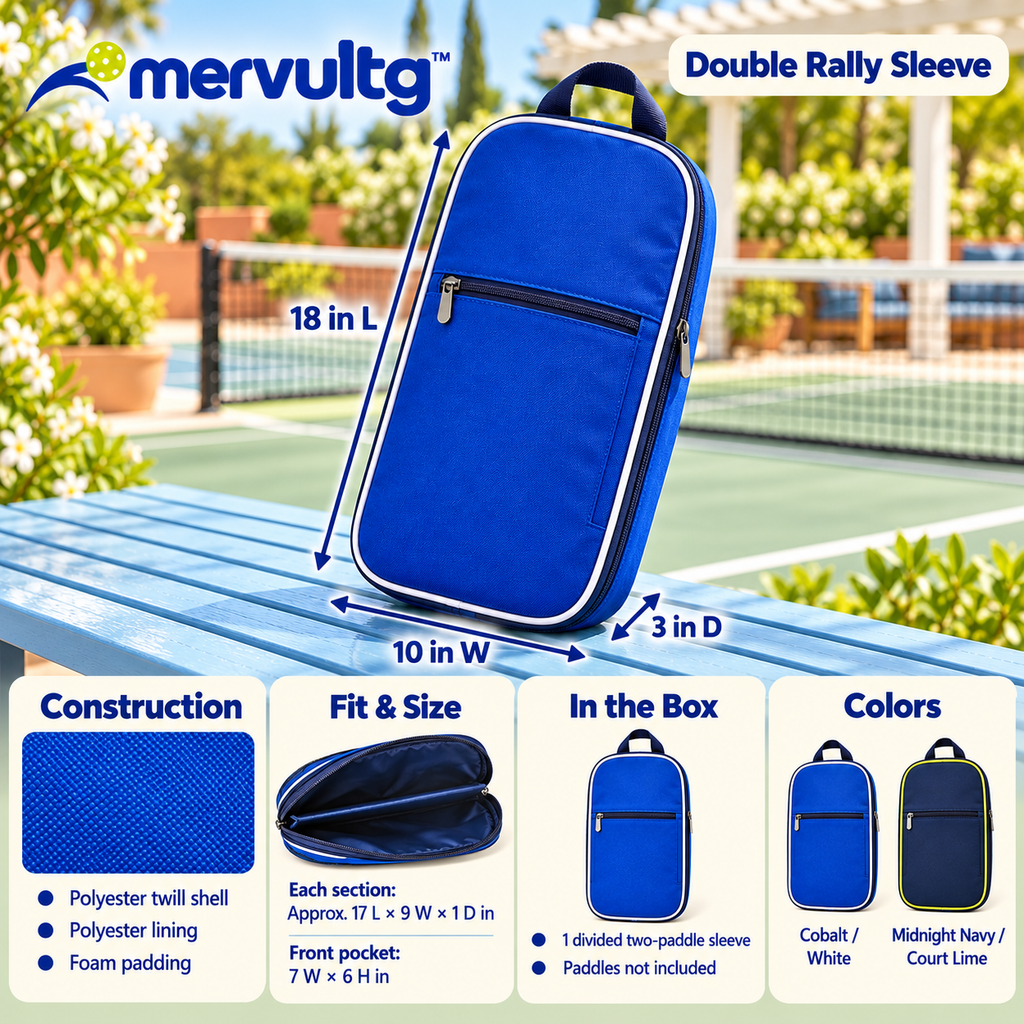 mervultg™ Double Rally Pickleball Paddle Sleeve — Two-Paddle Padded Organizer with Divider
