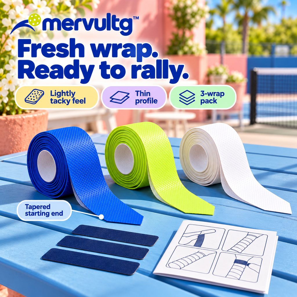 mervultg™ Rally Wrap Pickleball Overgrips — Tacky-Feel Handle Tape, 3-Pack