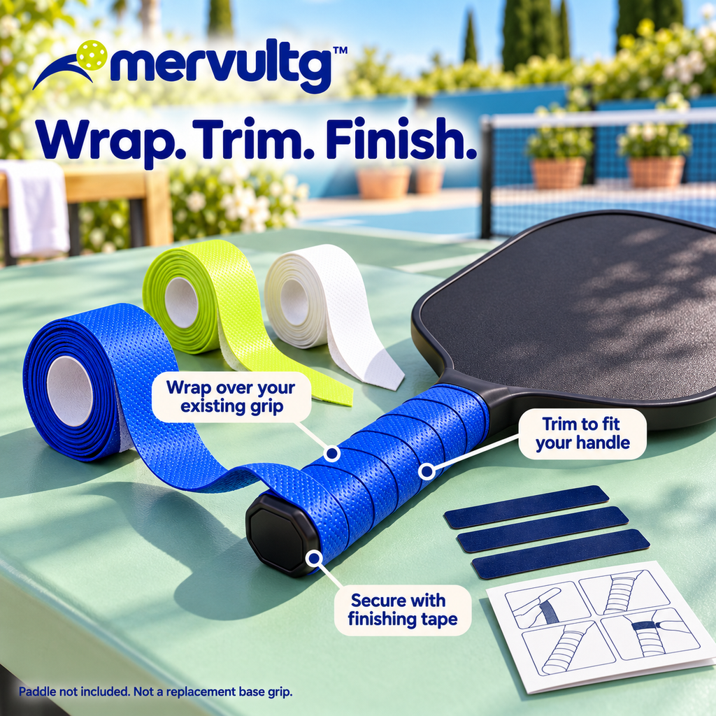 mervultg™ Rally Wrap Pickleball Overgrips — Tacky-Feel Handle Tape, 3-Pack