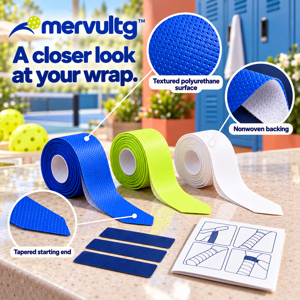mervultg™ Rally Wrap Pickleball Overgrips — Tacky-Feel Handle Tape, 3-Pack