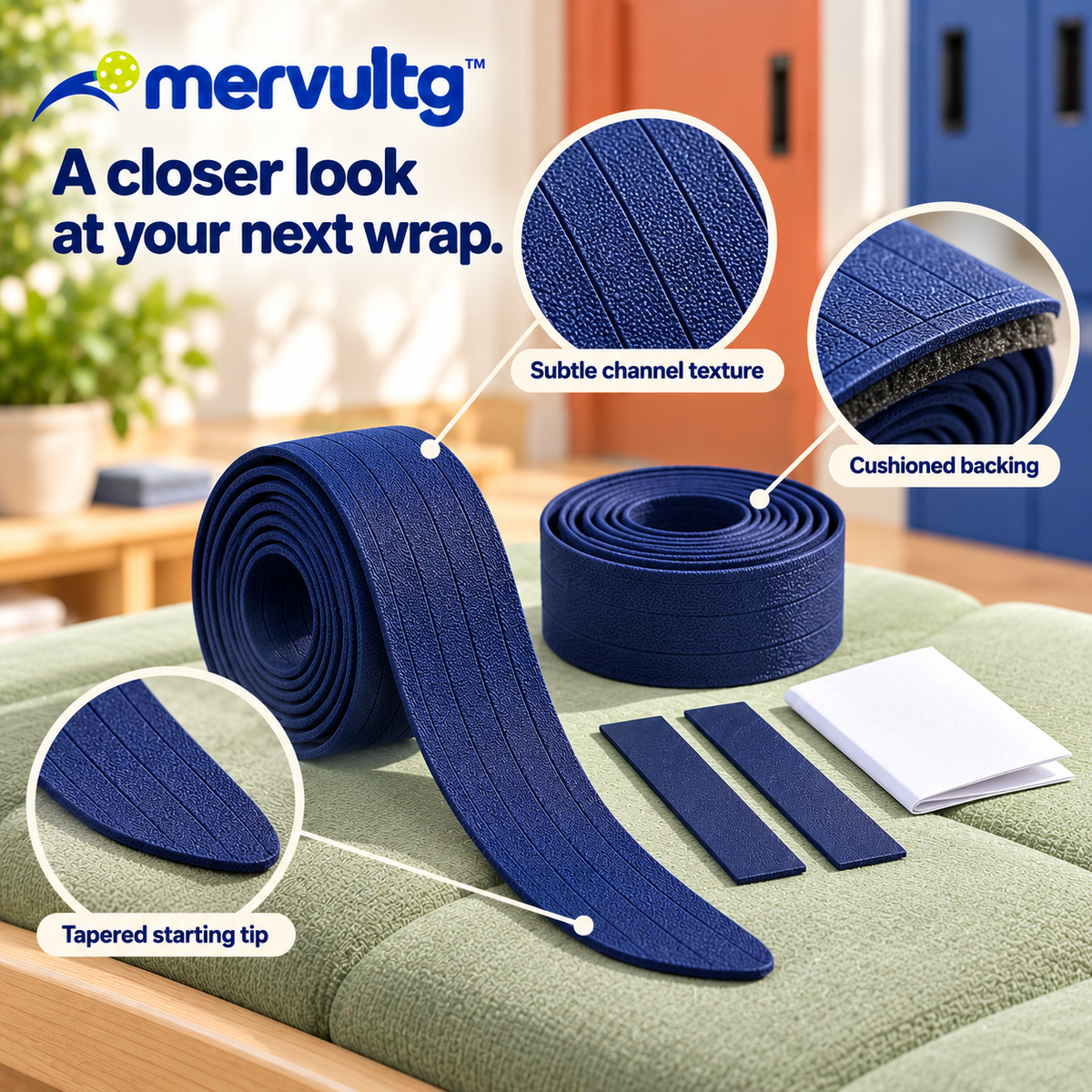 mervultg™ Cushionline Pickleball Replacement Grip — Textured Paddle Handle Wrap, 2-Pack