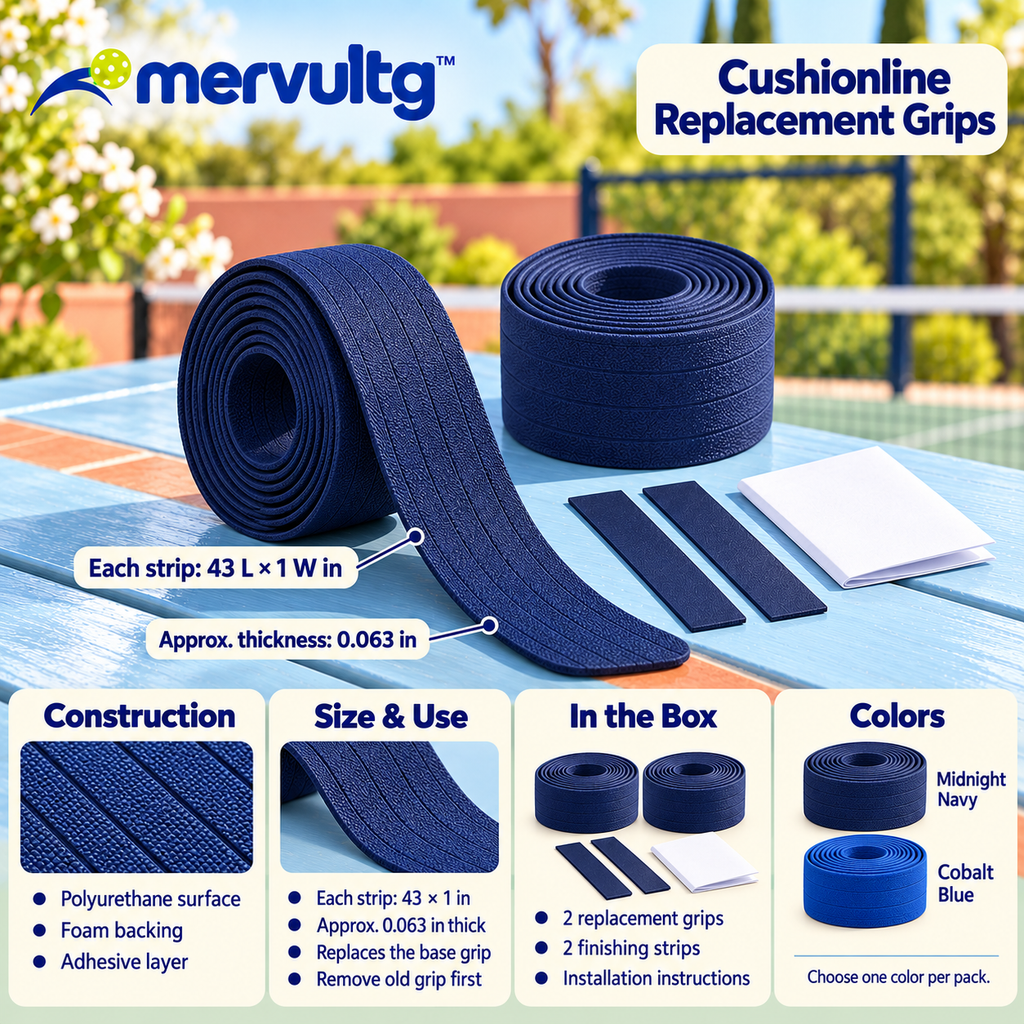 mervultg™ Cushionline Pickleball Replacement Grip — Textured Paddle Handle Wrap, 2-Pack