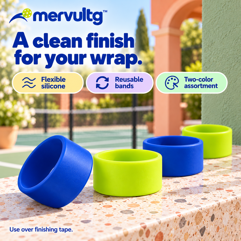 mervultg™ Courtside Grip Bands — Silicone Pickleball Handle Finishing Rings, 4-Pack