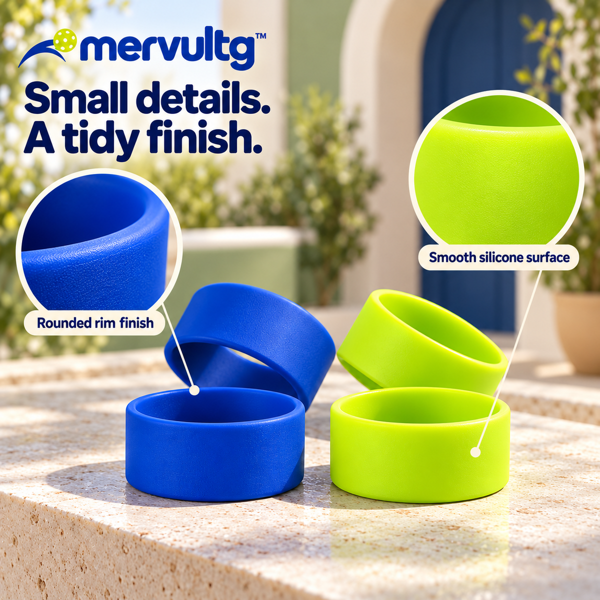 mervultg™ Courtside Grip Bands — Silicone Pickleball Handle Finishing Rings, 4-Pack